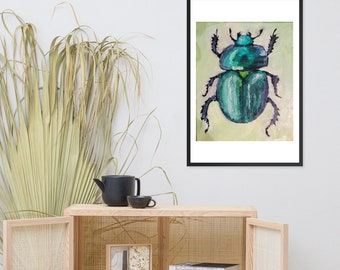 Green Scarab Beetle Framed matte paper poster cm