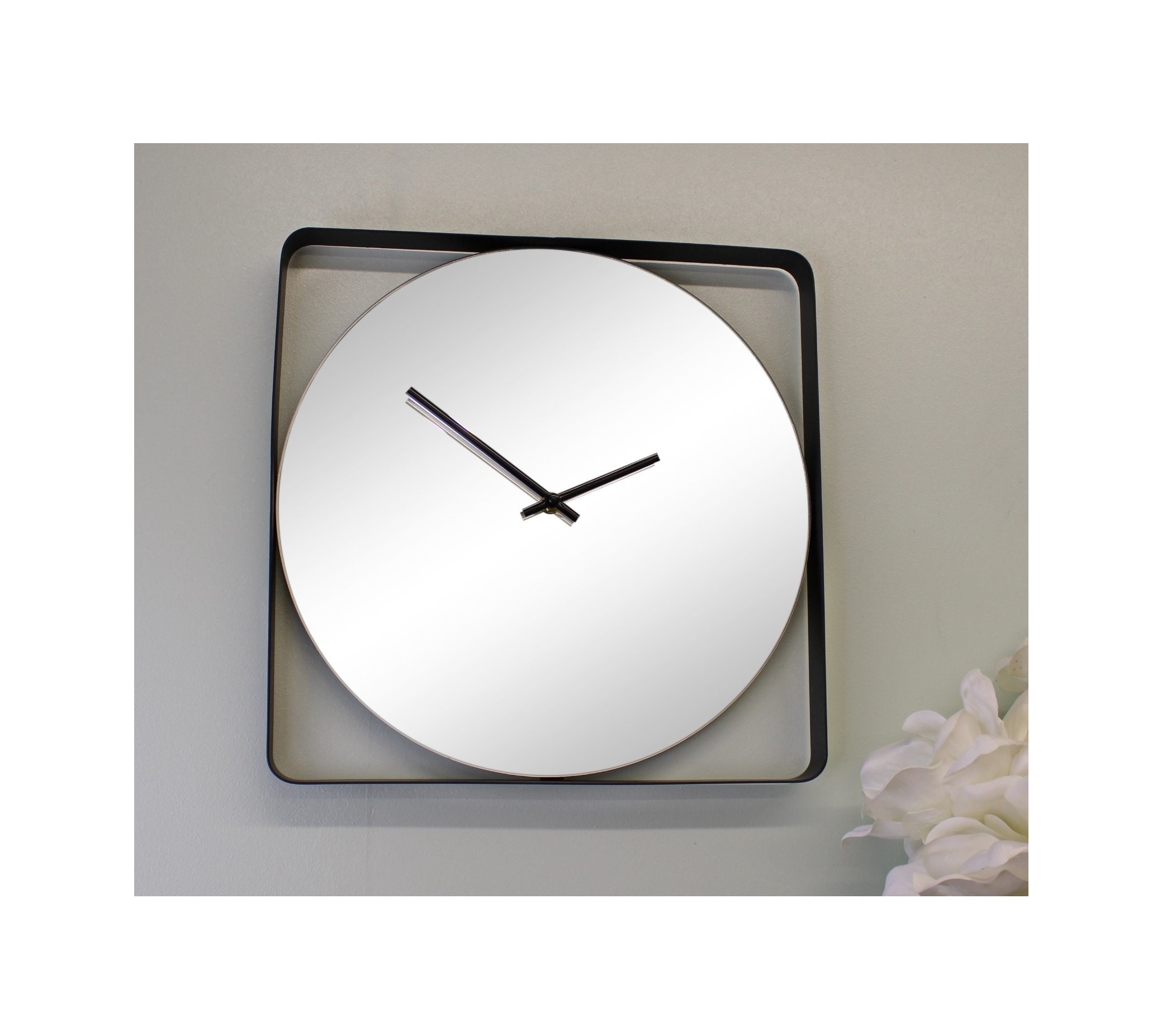 Mirror Clock With Black Metal Frame Metal round mirror style Etsy