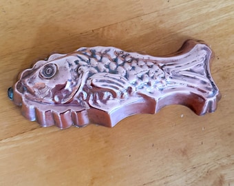 Fish Shaped Vintage Copper Tin Mould 1960s-1970s Hanging Kitchen Mould