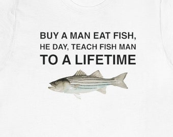 Acheter un homme manger du poisson, He Day, enseigner à l’homme poisson, à une vie drôle de mème chemise unisexe jersey manches courtes tee