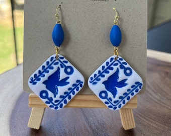 Handmade Talavera Earrings, Polymer Clay Spanish Tile Jewelry