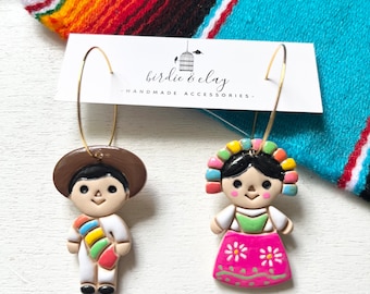 Mexican Rag Doll Earrings, Handmade Polymer Clay Earrings/Lele Earrings