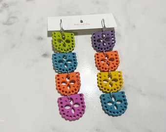 Papel Picado Earrings, Handmade Polymer Clay Spanish Style Dangles