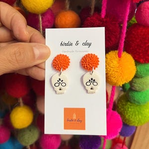 Sugar Skull Dangle Earrings/Dia de Los Muertos Earrings/Day of the Dead Earrings/Mexican Artisanal Earrings