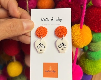 Sugar Skull Dangle Earrings, Dia de Los Muertos Jewelry