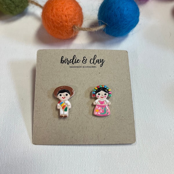 Mexican Doll Stud Earrings/Muneca Earrings/Muneco Earrings/Mexican Artisanal Earrings/Polymer Clay Earrings/Handmade Earrings/Stud Earrings