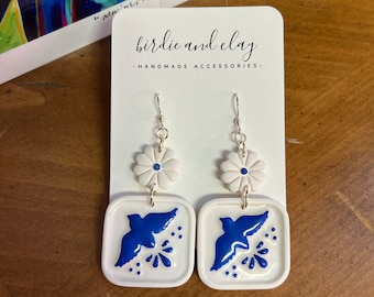 Handmade Talavera Tile Earrings: Spanish Style Polymer Clay Jewelry