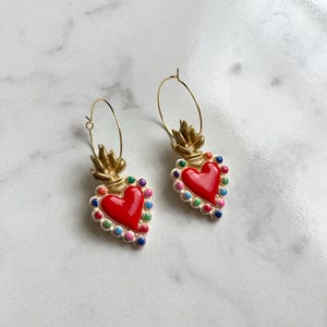 Sacred Heart Earrings/Sagrado Corazón Earrings/Folkart Earrings/Polymer Clay Earrings