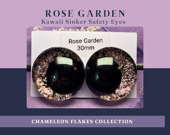 Rose Garden Chameleon Flake Safety Eyes | Pink Rose Sinker Eyes for Kawaii Amigurumi & Crochet Plushies