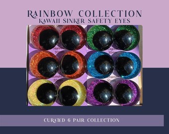 Rainbow Safety Eyes Bundle | 6 Pairs Multicolor Glitter Sinker Eyes for Amigurumi & Crochet Plushies