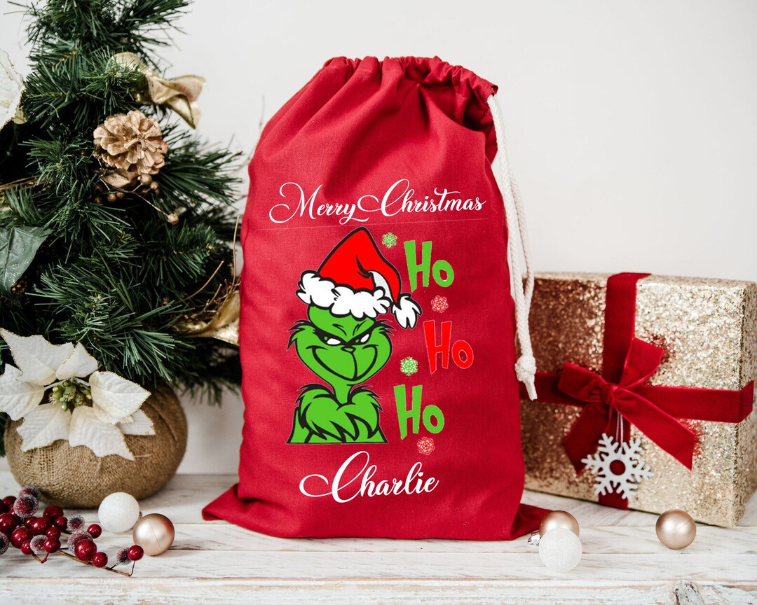 Personalised Christmas Grinch Sack, Santa Bag, Grinch Bag, Christmas