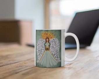 Green Angel Ceramic coffee Mug 11oz