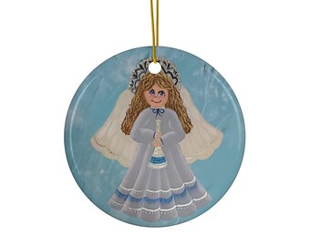 Keramisch ornament Blauwe engel: grillige vakantiedecoratie