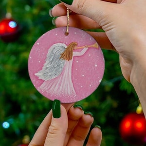 Angel ornament---ceramic keepsake pink angel ornament
