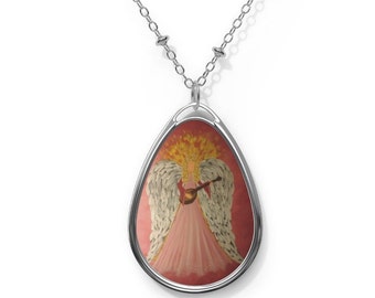 Pink Angel Teardrop Pendant Necklace, Angelcore Jewelry
