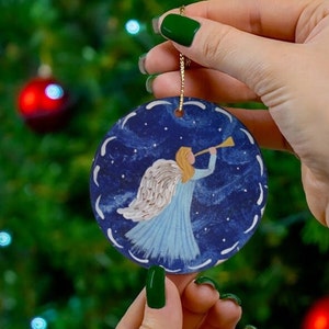 Blue Angel Ornament--angel ornament with celestial scene in blues
