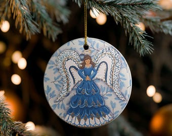 Keramisch ornament Blue Angel, Betsy Levels Art, aandenken