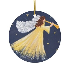 Golden Angel on Nighttime Sky Ceramic Ornament