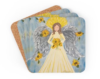 Juego de posavasos de ángel de girasol de Ucrania: ¡4 posavasos de ángel de girasol!