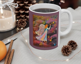 Angel coffee mug in colorful fantasy style