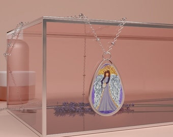 Amethyst Angel Necklace, Purple Angel Art Pendant