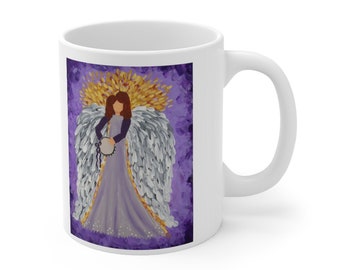 Angel Ceramic Coffe Mug 11oz in Amethyst/purple hues