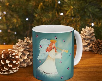 Delicate Blue Angel Ceramic Mug 11oz