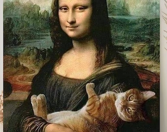Mona Lisa illustration,mona lisa with cat , PNG ,SVG digital download. Leonardo Da Vinci