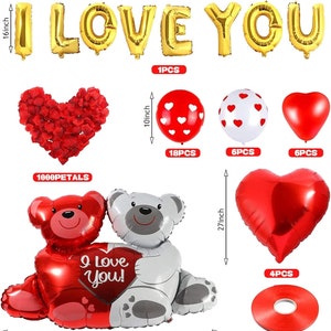Valentine&#39;s Day Balloon Decorations,Heart Balloons with 1000PCS Rose Petals Love Heart Foil Balloon Decoration Love-Bear for Engagement