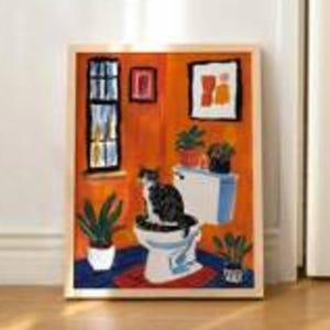 Badezimmer Katze Druck, 3 Sets Lustige Leinwand Poster, Katze Lustige Badezimmer Wand Dekor Druck Raum Wand Kunst Lustige Katze