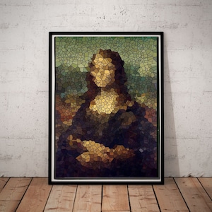 Mona Lisa  illustration   Print, fuzzy pixelated mona lisa,Original Oil Painting  de vinci Portrait Poster, Vintage Wall Art, Unique Gift