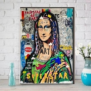 Mona Lisa Graffiti Art Print | Original Oil Painting Poster | Vintage Wall Art | Unique Gift for Art Lovers