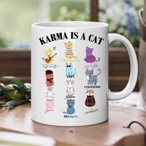 karma  is a cat mug  ,Cat theme coffee cup for cat lovers,gift for cat owners,