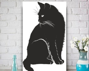 black cat portrait  . black cat-poster , Black Cat Wall Art - Black Cat Print -Black Cat Artwork - Home Decor