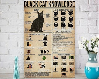 cat knowledge -poster , Black Cat Wall Art - Black Cat Print -Black Cat Artwork - Home Decor