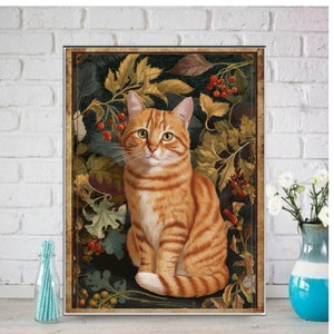 William Morris Cat Print, William Morris Exhibition Print, William Morris Poster, Vintage Wall Art, Textiles Art, tabby Cat Poster
