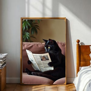 Katze liest Zeitung im Bad Print, Lustige Katze Poster, Katze Lustiges Badezimmer Wand Kunst Dekor Badezimmer Katze Wandkunst, Katze im Bad Print