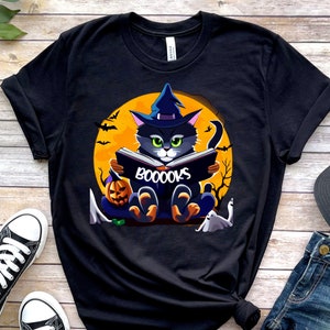 Teacher Halloween Shirt | Halloween Teacher | Read More Books | Spooky halloween  cat  Shirt | Teacher Teams Shirt | Halloween Party |