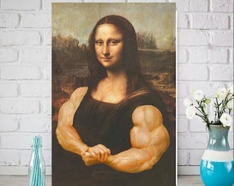 Mona Lisa  with muscles  Print, jpeg svg,png  printable Original Oil Painting Cat Portrait Poster, Vintage Wall Art, Unique Gift
