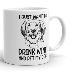 Solo quiero beber vino y acariciar a mi perro, linda taza de cerámica para perros, los perros me distraen fácilmente, idea para los amantes de los perros
