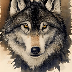 Wolf  watercolour art  Print, Wolf Wall Decor, Wolf Wall Art, Watercolour illustration, digital Art File, AI Generated Art -