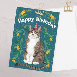 birthday card cat, tabby cat birthday card , cat lover gift card,cat greeting card ,personalised card