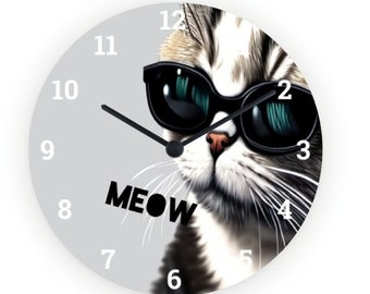 tabby Cat Wall Clock, Gift for Cat Lover, Cat Clock, Cat kitchen decor