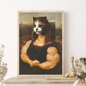 Mona Lisa cat  Print, Original Oil Painting  de vinci Portrait Poster, Vintage Wall Art, Unique Gift