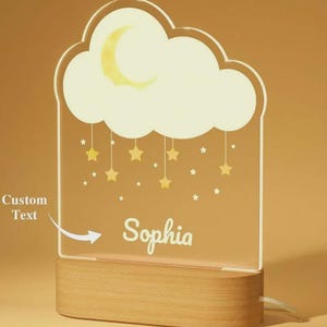 Personalized Kids Night Light: Cloud, Moon & Stars Nursery Decor