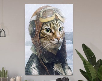 tabby cat with googles -poster ,tabby Cat Wall Art - tabby Cat Print -tabby Cat Artwork - Home Decor