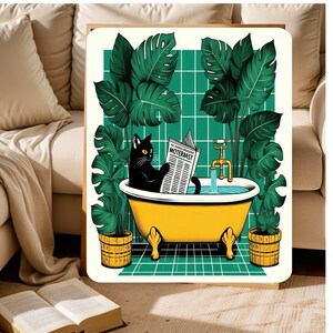 Badezimmer Katze Druck, Lustige Katze Leinwand Katze Lustiges Badezimmer Wand Dekor Raum Wand Kunst Lustige Katze Badezimmer Toilette Leinwand ohne Rahmen