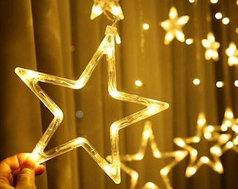 Weihnachten LED Sterne Vorhang Lichter, 12 Sterne 138 LED Vorhang Lichterkette Memory Fenster Lichter mit 8 Modi Weihnachten, Party, Terrasse, Garten