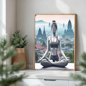 Yoga pose art  Print, Vintage Wall Art Yoga Girl Poster, Soul-connecting Inspirational, No Frame Canvas Print