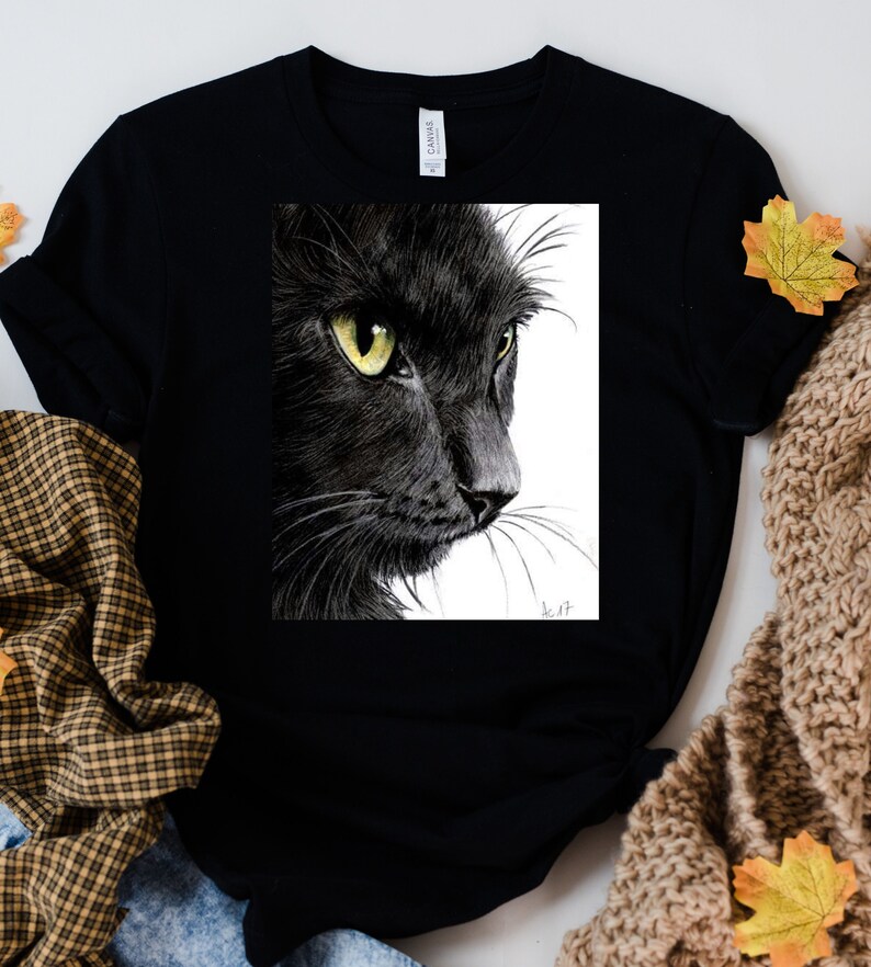 Black Cat Portrait T Shirt retro Black Cat Shirt cat Lover Etsy UK